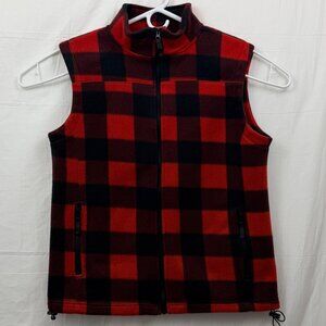 Buffalo Check Plaid Fleece Zippered Vest Unisex S Red Black Souvenirs Northern